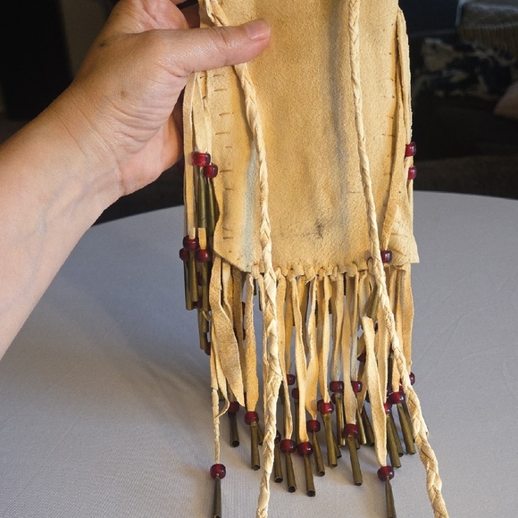 Handcrafted Fringe Beaded Leather Bag - Picture 6 of 6
